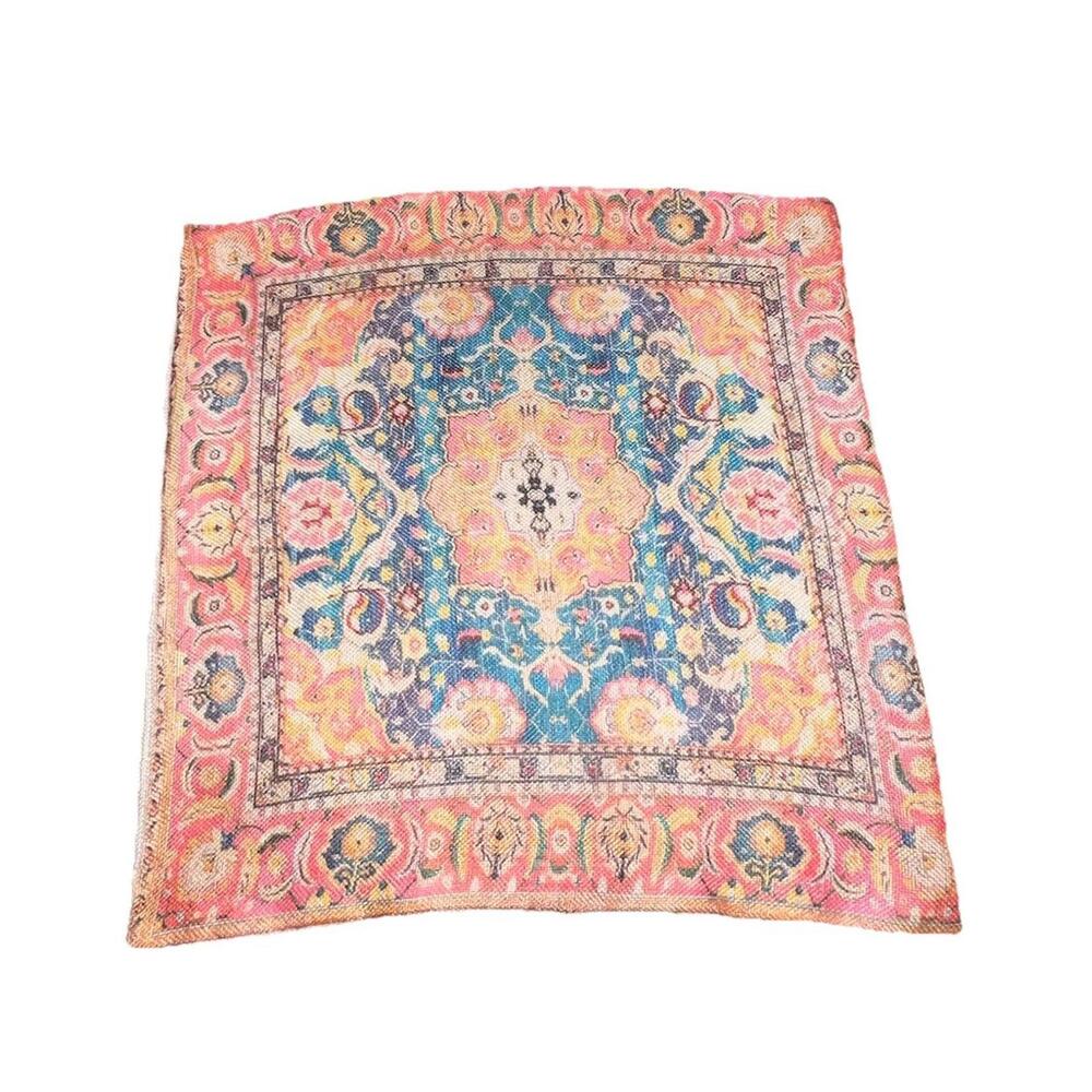 SOLD‎ Vibrant Boho Woven Jute Print Pillow Cover, 18" Sq, Hidden Zipper